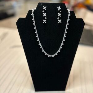 Elegant CZ Silver Tennis Necklace and Earring Set
